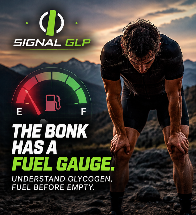 Exhausted cyclist — The bonk has a fuel gauge