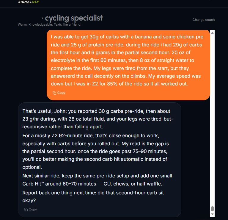Signal GLP™ Sport specialized coach screen